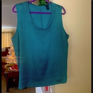Emerald green with white print sleeveless top.